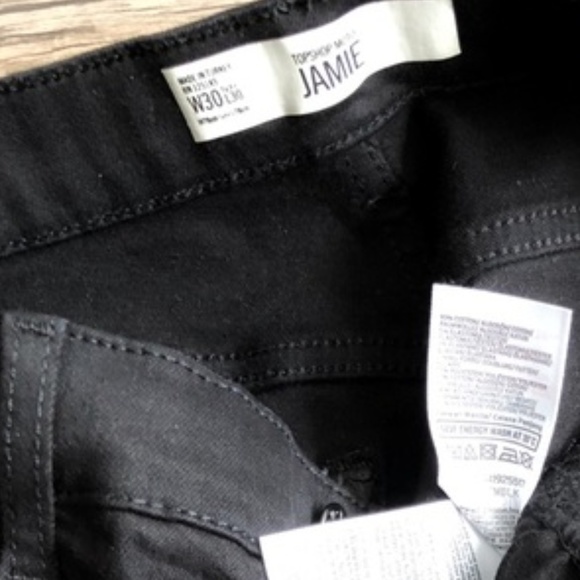 TOPSHOP Moto Black Striped Jamie High Waist Jeans - Picture 3 of 4